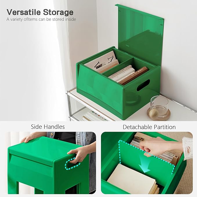 Nightstand Bedside with Storage Space, Multifunctional Colorful Plastic End Table Small Side Table for Bedroom, Dorm and Small Spaces, Easy Assembly(11.8" D x 15" W x 15.7" H, Green)