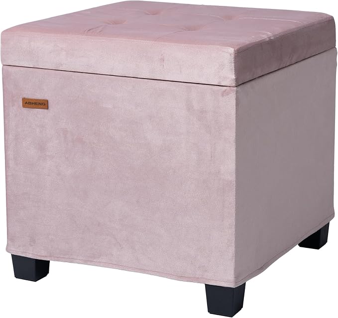 ABHENG 17.7 inches Velvet turfed Ottomans Cube with Legs, Metal-Framed Square Storage Ottoman Foot Rest Stool Holds 770 LB for Dorm Living Room Bedroom Pink UASND64P