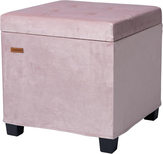 ABHENG 17.7 inches Velvet turfed Ottomans Cube with Legs, Metal-Framed Square Storage Ottoman Foot Rest Stool Holds 770 LB for Dorm Living Room Bedroom Pink UASND64P