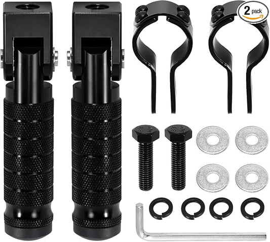 90 Degree Foldable Footpegs M8 Motorcycle Foot Pegs CNC Anti-Skid Footrest Passenger Pedal for Motorbike Mini Bike Dirt Pit Bike (Black)