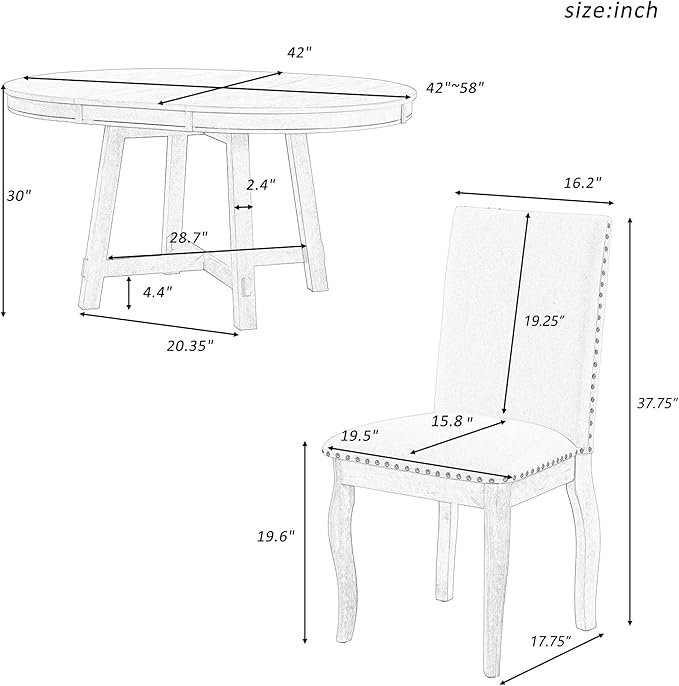 Harper & Bright Designs Farmhouse Extendable Round Dining Table Set, Round Wood Table with Shelf and Upholstered Chair Set Perfect for Family