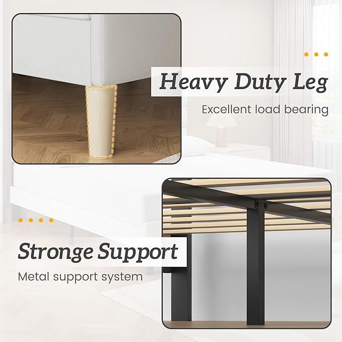 Fluest Full Bed Frame, Platform Bed Frame with Velvet Upholstered Headboard, No Box Spring Needed, Sturdy Metal Support, Noise Free, Easy Assembly, Modern Bedroom Furniture, Beige