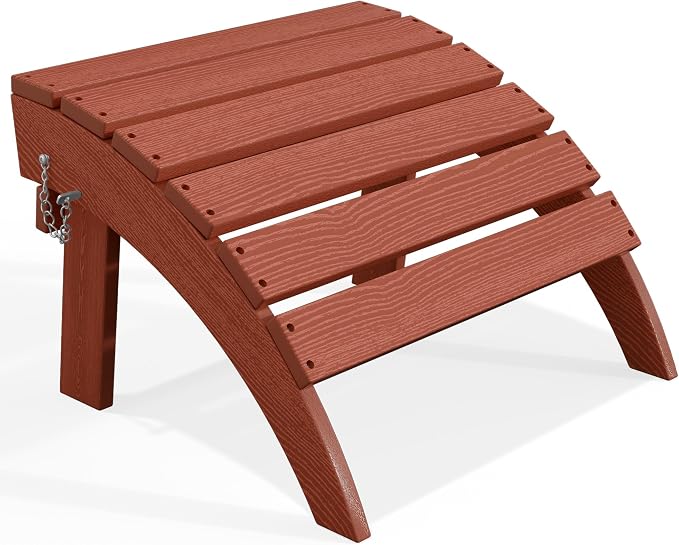 PLUUV Folding Adirondack Ottoman Footrest, All-Weather HDPE Outdoor Footstool for Adirondack Chair, Foldable Ottoman for Patio Backyard Pool Deck, Reddish