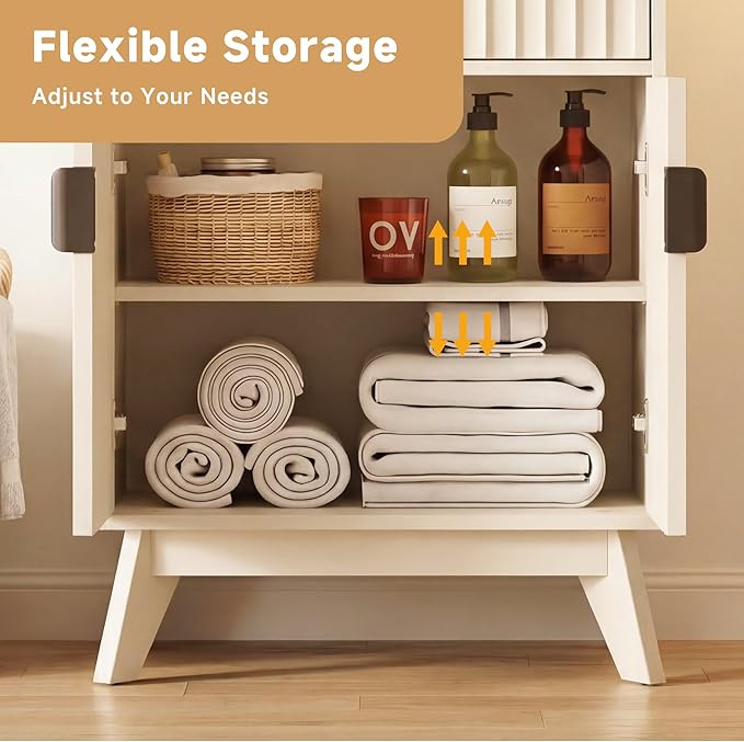 Fatmok Buffet Cabinet with Storage, 40" Modern Fluted Coffee Bar Cabinet with Drawer & Open Shelf, Wood Buffet Sideboard Console Table for Entryway, Kitchen, Living Room (White)