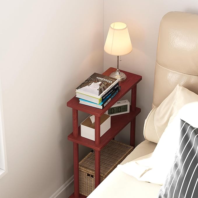 Apicizon 3 Tier End Table, Narrow Side Table with Storage Shelf, Bedroom, Living Room, Entryway, Farmhouse, Dark Brown