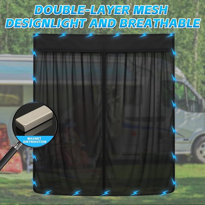 Magnetic Van Screen Net with Zipper for Back Door for Chrysler Pacifica, Toyota Sienna,Honda Odyssey, Kia Carnival, and Other Minivans