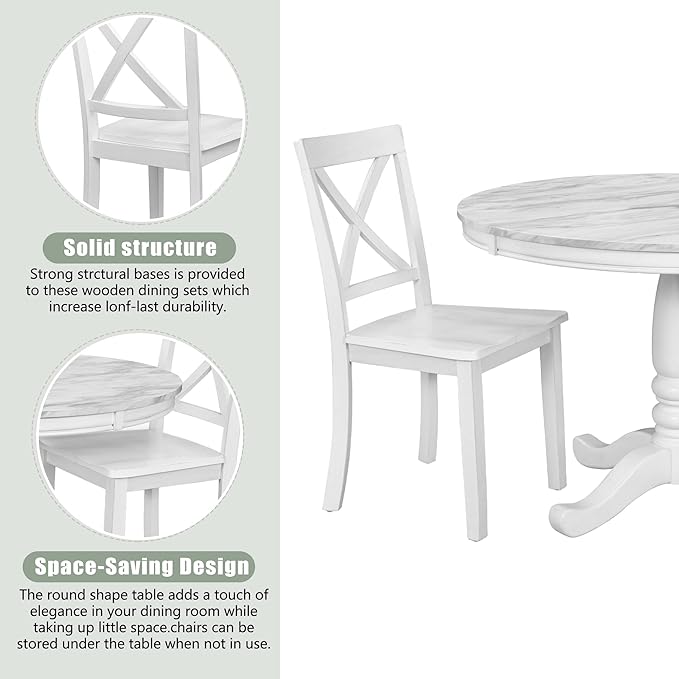 Harper & Bright Designs 5 Pieces Dining Table and Chairs Set for 4 Persons, Kitchen Room Solid Wood Table with 4 Chairs