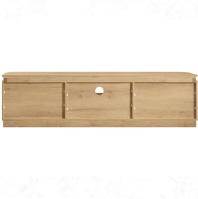 70" Fluted TV Stand for TVs Up to 80", Mid Century Modern Entertainment Center with Drawer, Storage Cabinet, Open Shelf, Wood Low Profile Media TV Console for Livingroom, Natural Oak
