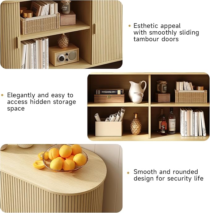 ONBRILL 63" Sideboard Buffet Cabinet with Storage, Storage Cabinet with Sliding Door & Adjustable Shelf, Modern Accent Coffee Bar Console Table for Kitchen, Entryway, Oak