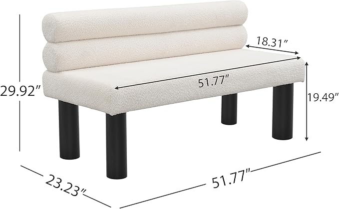 Christopher Knight Home Wally Boucle Upholstered Dining Bench, Modern Large Dining Room Chair, Entryway Ottoman Bench, Bedroom End of Bed Seating, Armless Desing and Wooden Frame, Milky White+Black