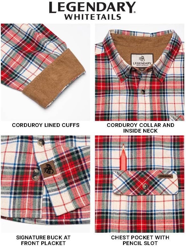 Legendary Whitetails Mens Long Sleeve Button Down 100% Cotton Flannel Shirt