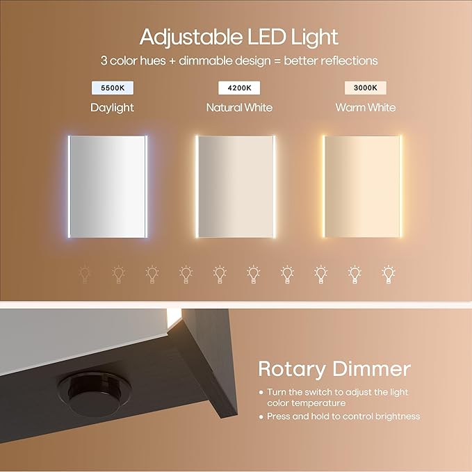 30 x 23-1/4 Inch LED Medicine Cabinet Lighted Bathroom Mirror, Defogger, Stepless Dimmable, 3000K/5500K Color Temperature Wall Mounted, Adjustable Shelf, Black