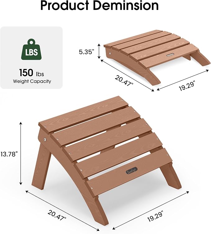 Adirondack Ottoman Footrest for Adirondack Chair, All-Weather HDPE Outdoor Foot Stool, Folding Patio Ottoman for Lawn, Garden, Deck, Backyard, Teak