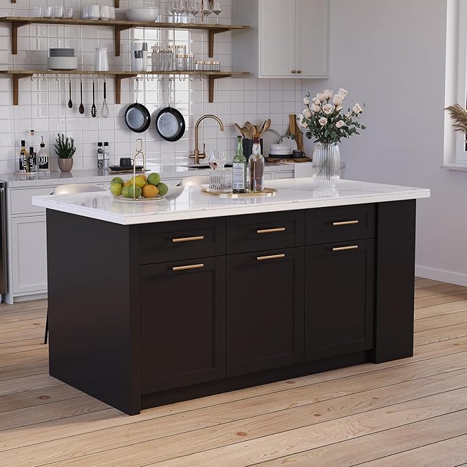 homary 72" Kitchen Island with Storage Large Kitchen Cabinet with Drawers Black & Sintered Stone Top Island Table for Dining Room