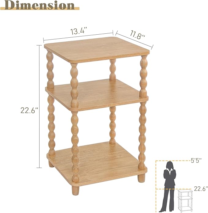 Fultyle End Table, Modern Side Table with 3 Tier Open Shelf, Small Table Bed Side Tables Bedroom for Small Spaces, Living Room and Office (Rustic Walnut)