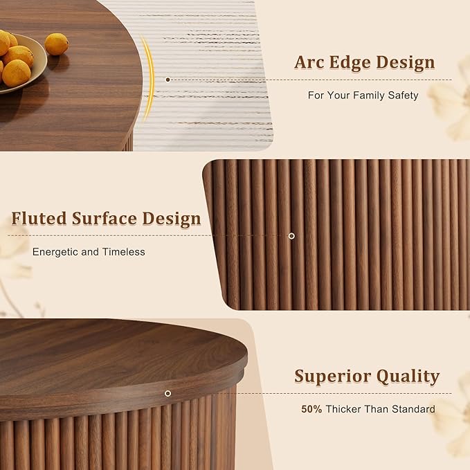 LYNCOHOME 31.5'' Fluted Flip Top Round Coffee Table with Storage, Drum Coffee Table, Modern Coffee Table for Living Room, Center Table for Living Room, Home Office, Dark Brown, Walnut