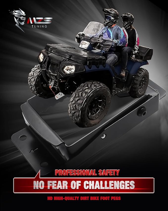 MZS ATV Passenger Foot Pegs, Heavy Duty ATV Rear Foot Rests Foldable 4 Wheel Universal Anti Slip Serration Steel Black Compatible with Sportsman Outlander Foreman Fourtrax Grizzly Cforce