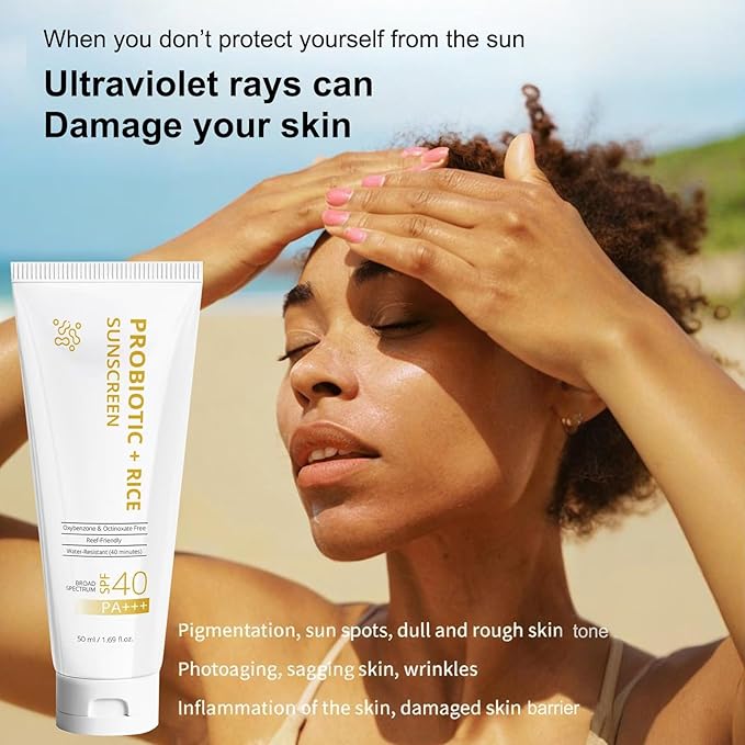 Rice + Probiotics Organic Sunscreen, Relief Sun Organic SPF40+ Sunscreens for Face and Body, Nourishing Skin Protection and UV Defen, Skin Care Sunscreen for All Types