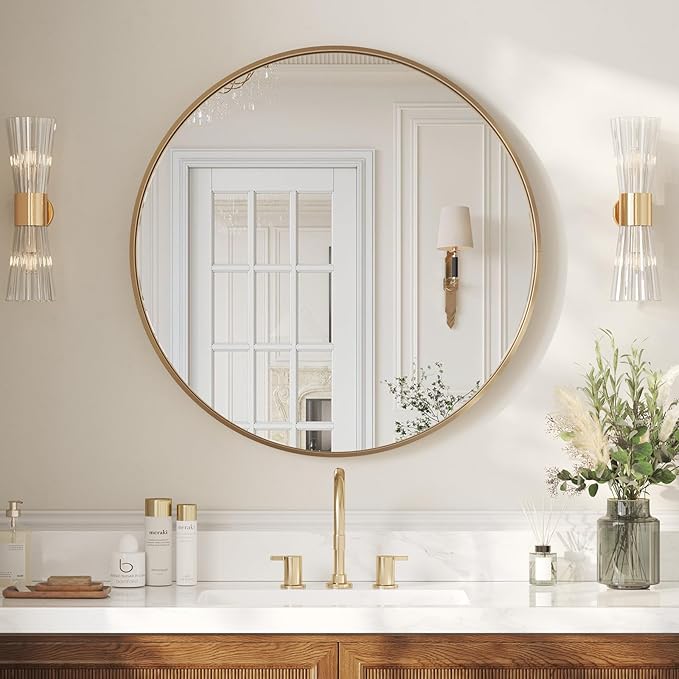 USHOWER Gold Bathroom Mirrors for Over Sink, 36 Inch Circle Mirror with Metal Frame, Wall Mirror for Vanity, Entryway, Living Room, Hallway and Bedroom Decor