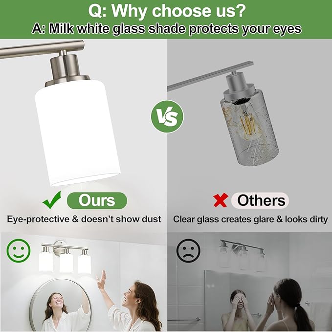 Zarbitta 4-Light Bathroom Light Fixtures, Brushed Nickel Modern Vanity Lights with Milky White Frosted Glass Shades, Bathroom Wall Lamp for Mirror Kitchen Living Room