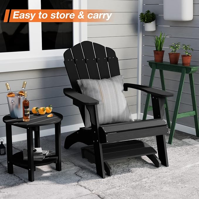 YEFU Adirondack Ottoman Set of 2, Patio Foot Rest, Adirondack Foot Rest, Folding Adirondack Footstool, Weather Resistant for Adirondack Chair, Widely Used for Outdoor, Porch, Backyard, Fire Pits-Black
