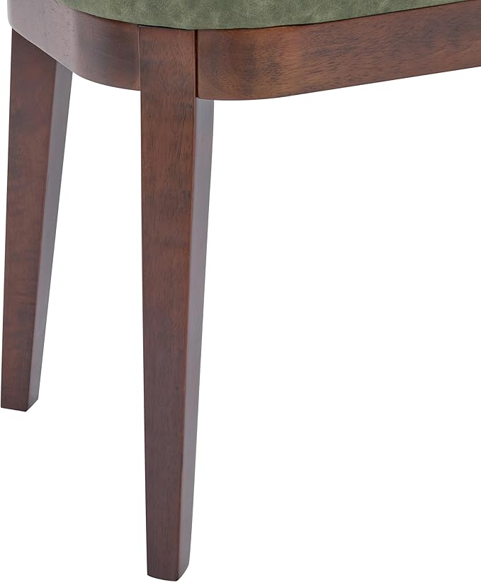 Christopher Knight Home Ella Mid-Century Faux Leather Upholstered Dining Bench, End of Bed Footrest, Entryway/Hallway Seating, Indoor Ottoman Bench with Padded Seat and Solid Wood Leg, Green+Brown