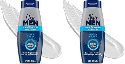Nair Men 除毛ボディクリーム、簡単・スピーディーな男性用ボディ除毛クリーム、アロエとラノリン配合、皮膚科医テスト済み、12オンス（2個パック）