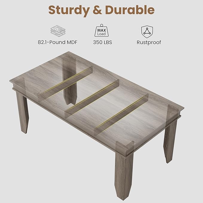 GarveeHome Farmhouse Dining Table for 4-6 People, 63 in Long Kitchen Tables with Wooden Sturdy Frame, 5 ft Large Rectangular Dinner Table for Dining Room, Kitchen, Grey Walnut, 63" Non-extendable