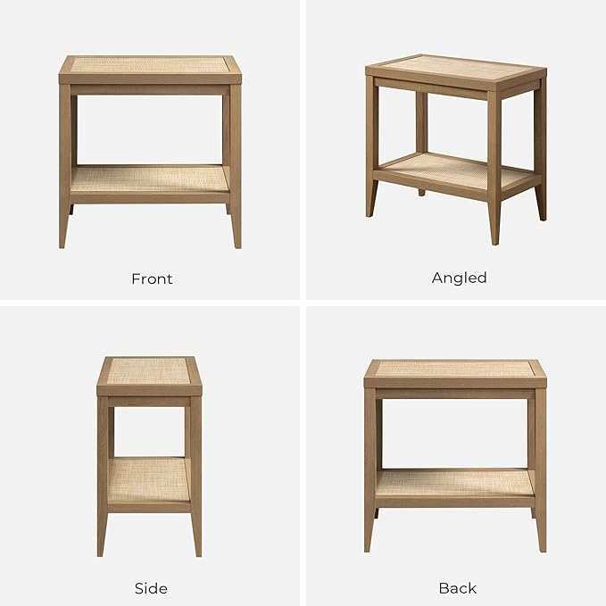 SICOTAS Rattan Nightstands Set of 2 Bedside Table - Boho Narrow End Table Living Room Set of 2 Side Table with Storage Shelves for Small Space - Natural Oak