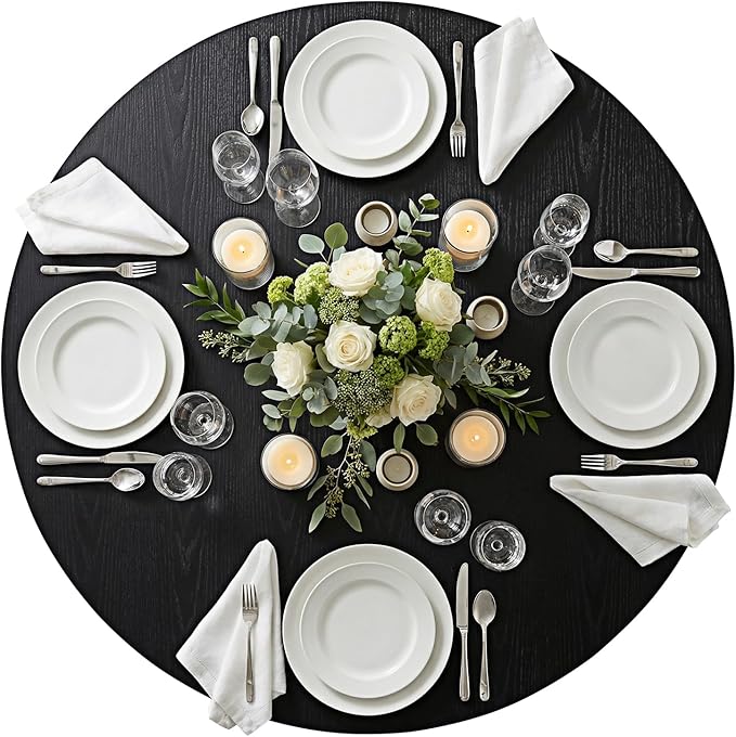NUTIKAS 42 Inch Round Dining Table for 4, Modern Black Wood Grain Kitchen Table with Cross Metal Legs, Circular Industrial Dinner Table for Small Spaces, Breakfast Nook, Apartment, Office