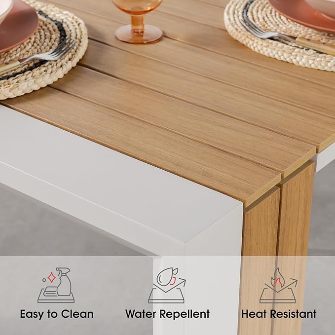 Transformer Table - Extendable Outdoor Dining Set up to 12, Expandable Patio Table, Weather-Resistant Patio Furniture, Light Oak, Natural (Table + Bench + 4 Chairs + Umbrella)