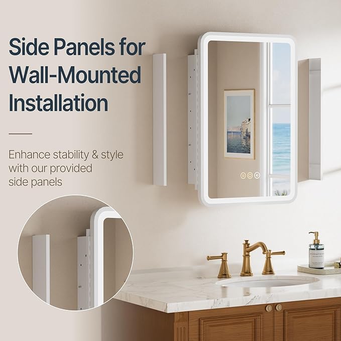 16x24 Inch Medicine Cabinet with Mirror, Recessed or Surface Mount Bathroom Medicine Cabinet with LED Lights, Anti-Fog, Memory Function, Adjustable Shelf, Dimmable Light, ETL Listed, White,Right Hinge