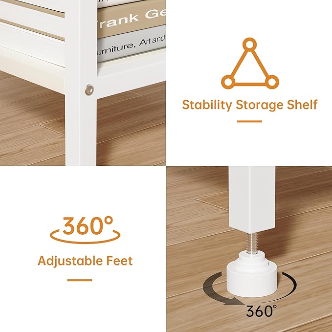 Asgolion Tall End Table with Charging Station, 3 Tier Narrow Tall Nightstand with Storage, Slim Side Table for Bedroom, Living Room, Nursery, Office, Cream White