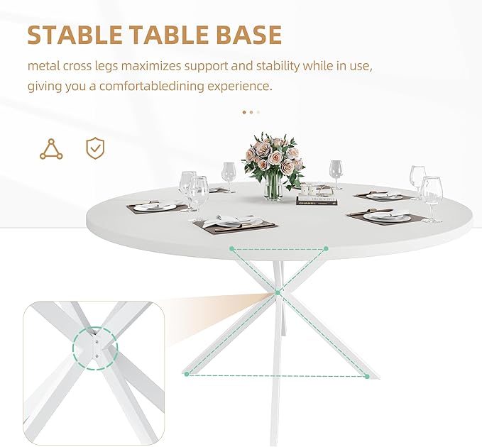 47.24" Round Dining Table for 4-6 Person, Round Kitchen Table with Wood Top, Circle Dinner Pedestal Tables with Metal Legs for Dining Room Kitchen (White)