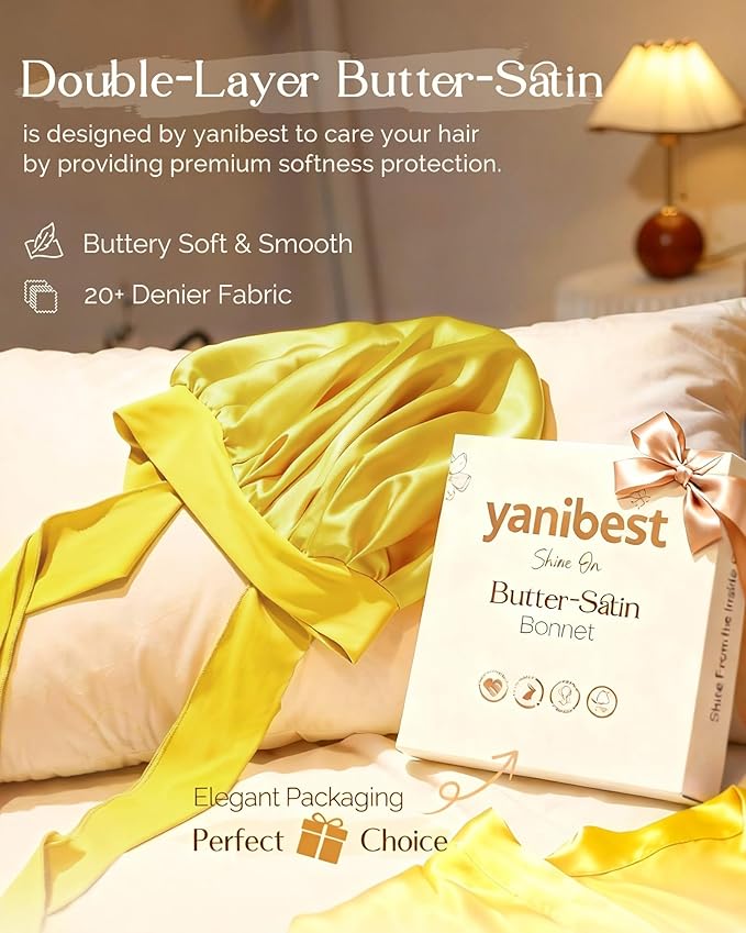 YANIBEST Adjustable Silk Bonnet for Sleeping Women Double Layer Satin Bonnet Reduce Friction Prevent Frizz Curly Hair