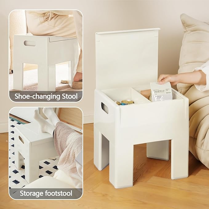 Nightstand Bedside Table with Storage Space, Multifunctional Colorful Plastic End Table Small Side Table for Bedroom, Dorm and Small Spaces, Easy Assembly(11.8" D x 15" W x 15.7" H, White)