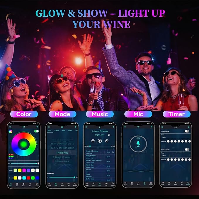 LED Lighted Wine Bottle Display Shelf, 3-Tier Acrylic Liquor Bottle Stand with APP Controlled Multicolor Lighting, Countertop Bar Organizer for Home Mini Bar Party Decor (3 Step 1 Pack)