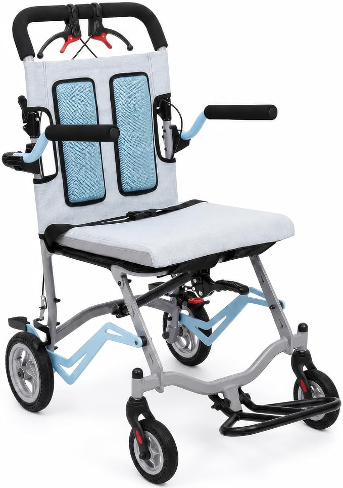 IDEALHOUSE Ultra Lightweight Folding Transport Wheelchair, 16” Seat, Flip-Up Armrests, Swing-Away Footrests, Portable & Compact for Travel, Caregiver-Friendly, 24.25 lbs