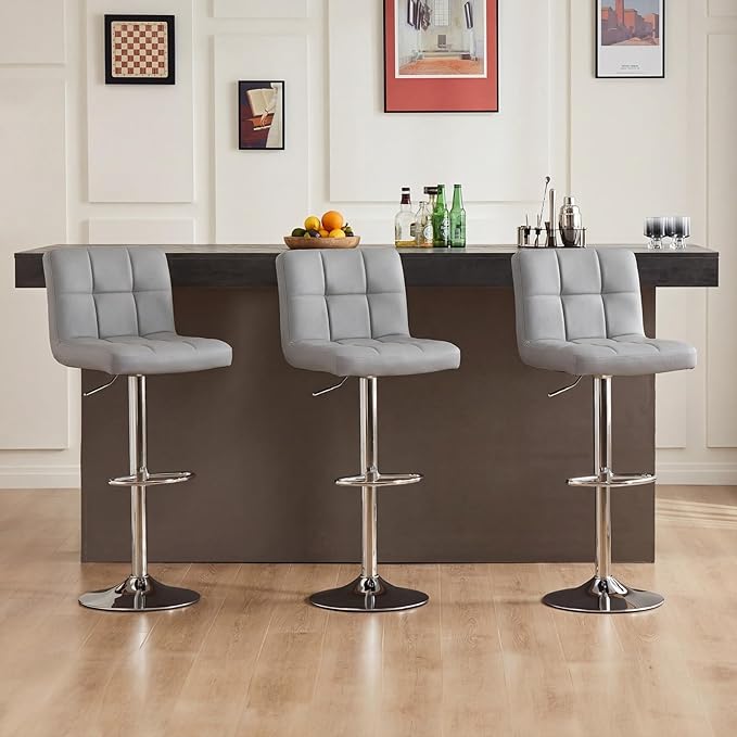 DUMOS Bar Stools Set, 24 inch Counter Height Bar Stools, Upholstered Modern Kitchen Barstools with Metal Base, PU Leather Saddle Stools for Kitchen Island