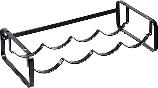 Amazon Basics Tabletop Stackable 4-Bottle Metal Wine Rack, Wine Storage, Space Saving, No Assembly Required, 3.74"D x 15.75"W x 7.87"H, Black