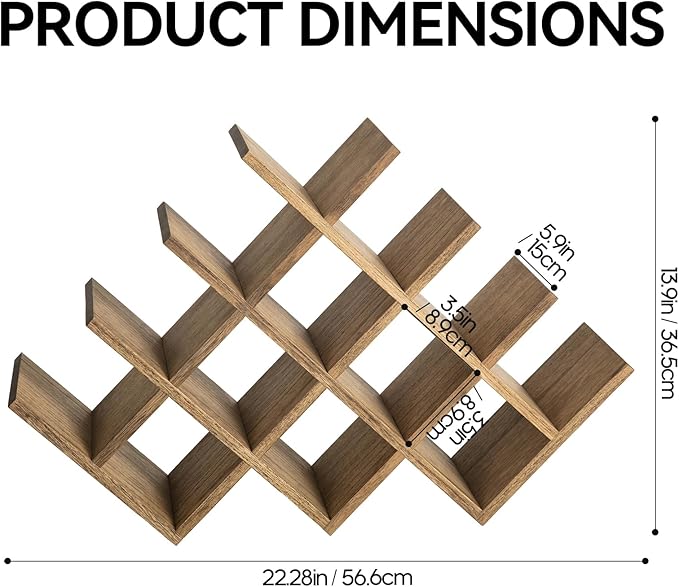 KIRIGEN 13-Bottle Wine Rack, 4-Tier Solid Wood Countertop Wine Holder, Brown Freestanding Bottle Storage Shelf for Kitchen, Bar, Cabinet, Pantry, XHJJ4-DBR