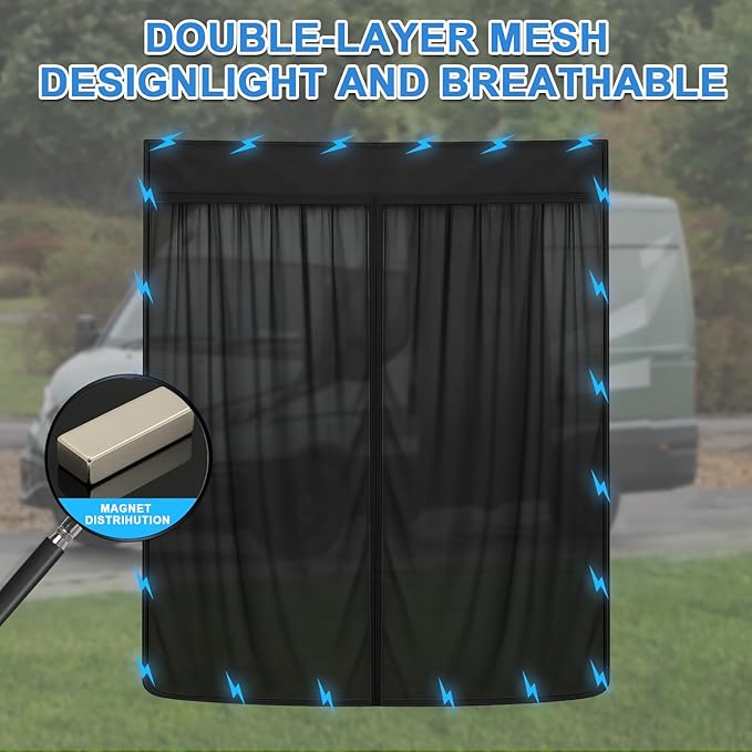 Magnetic Van Screen for Ram Promaster City 2015-2025 - Mosquito Net with Zipper for Sliding Door - 55" H x 40" W