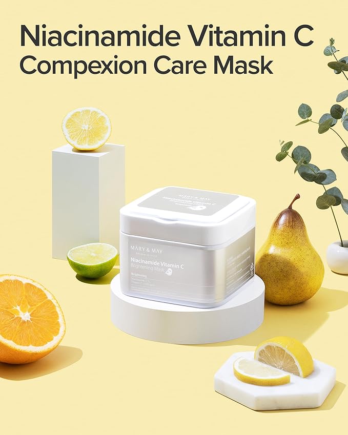 Mary&May Niacinamide Vitamin C Mask (30 Sheets) - Korean Face Mask for Glowing Skin - Daily Sheet Mask for Dark Spots & Dullness - Fragrance-Free, 13.52 fl.oz