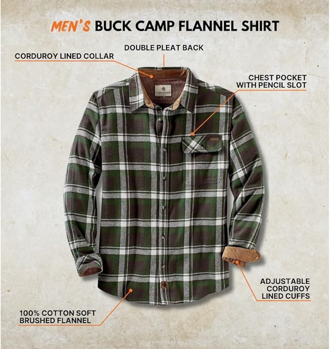 Legendary Whitetails Mens Long Sleeve Button Down 100% Cotton Flannel Shirt