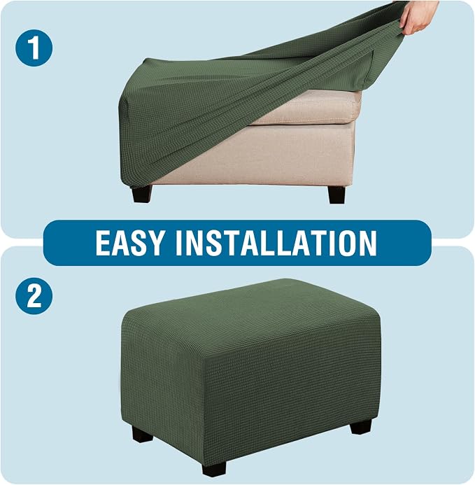 H.VERSAILTEX Ottoman Cover Slipcover Rectangle Fit Length 33'-38' Footrest Sofa Slipcovers Stool Cover Footstool Protector Covers Feature Stretch Soft Jacquard Fabric Removable Washable - Bronze Green