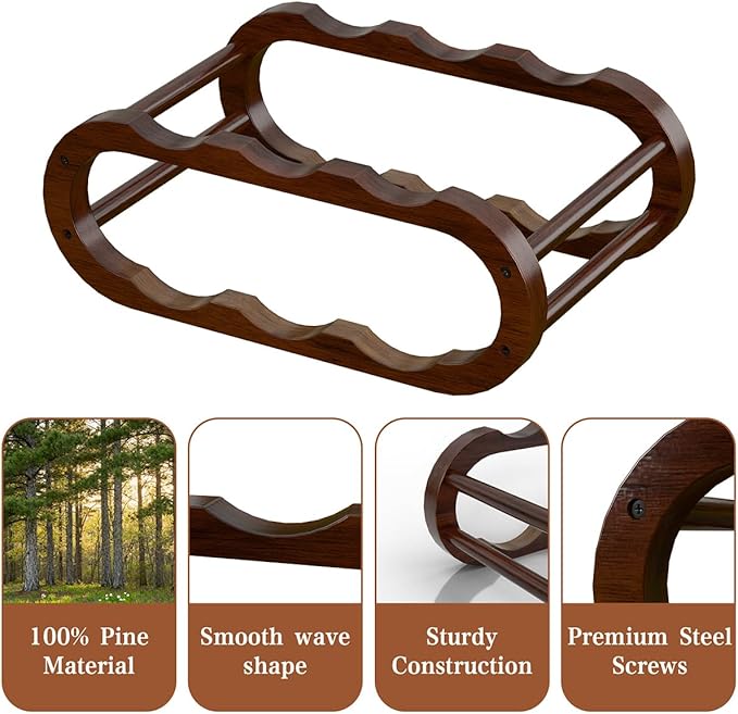 PEKER Wine Rack – Small Countertop Wine Rack & Wine Bottle Holder for Cabinet and Countertop, Stylish Natural Wood Wine Holder Claret