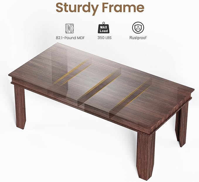 GarveeHome Farmhouse Dining Table for 6-8 People, 71 in Long Kitchen Tables with Wooden Sturdy Frame, 6 ft Large Rectangular Dinner Table for Dining Room, Kitchen (Brown, 71" Non-extendable)