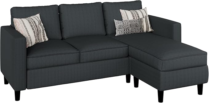 Nuturelly Convertible Sectional Sofa Couch with Movable Ottoman, 3-Seater Modern L-Shaped Sofa for Small Spaces, Soft Fabric Couch for Living Room, Small Apartment & Office(Gray)