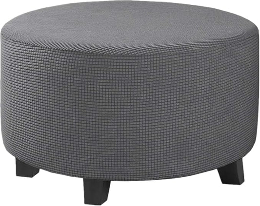 Stretch Ottoman Slipcover – Round Furniture Protector Fits 30"-41" Dia, for Footrests, Storage Ottomans & Folding Stools – Elastic Fabric Cover (Grey, X-Large)