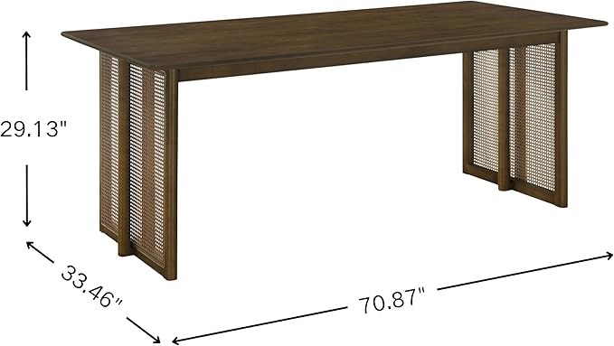 Merax Rustic Wooden Rectangular Kitchen Table with Rattan Accents Legs, Farmhouse 70.87''L Dinning Table for Living Room, Kitchen, Dining Room,800 lbs Capacity, Walnut